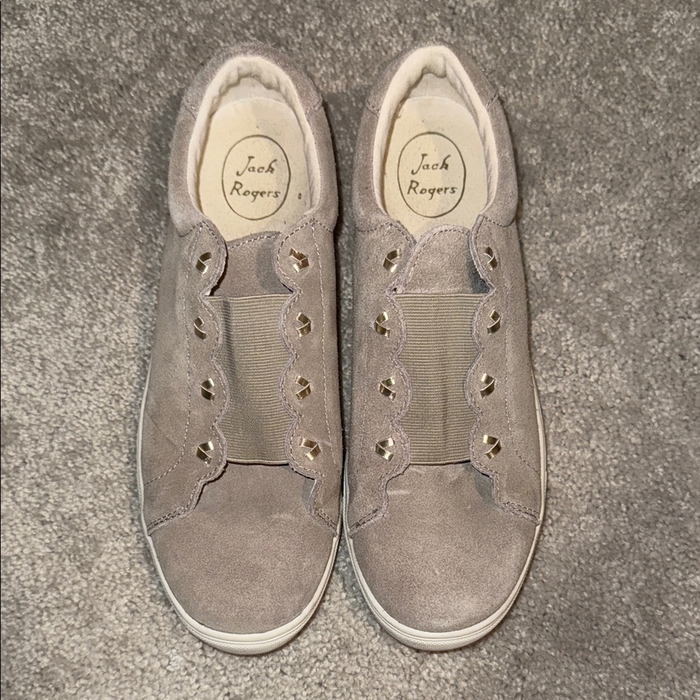 Jack Rogers Taupe Slip-On Sneakers with Silver Studs
